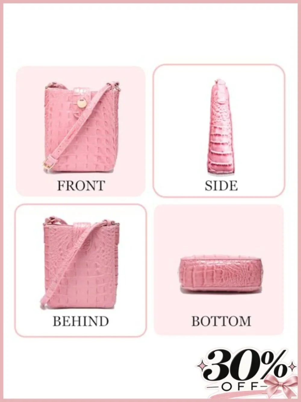 Crocodile Embossed Vegan Leather Small Crossbody Bag Magnetic Buckle